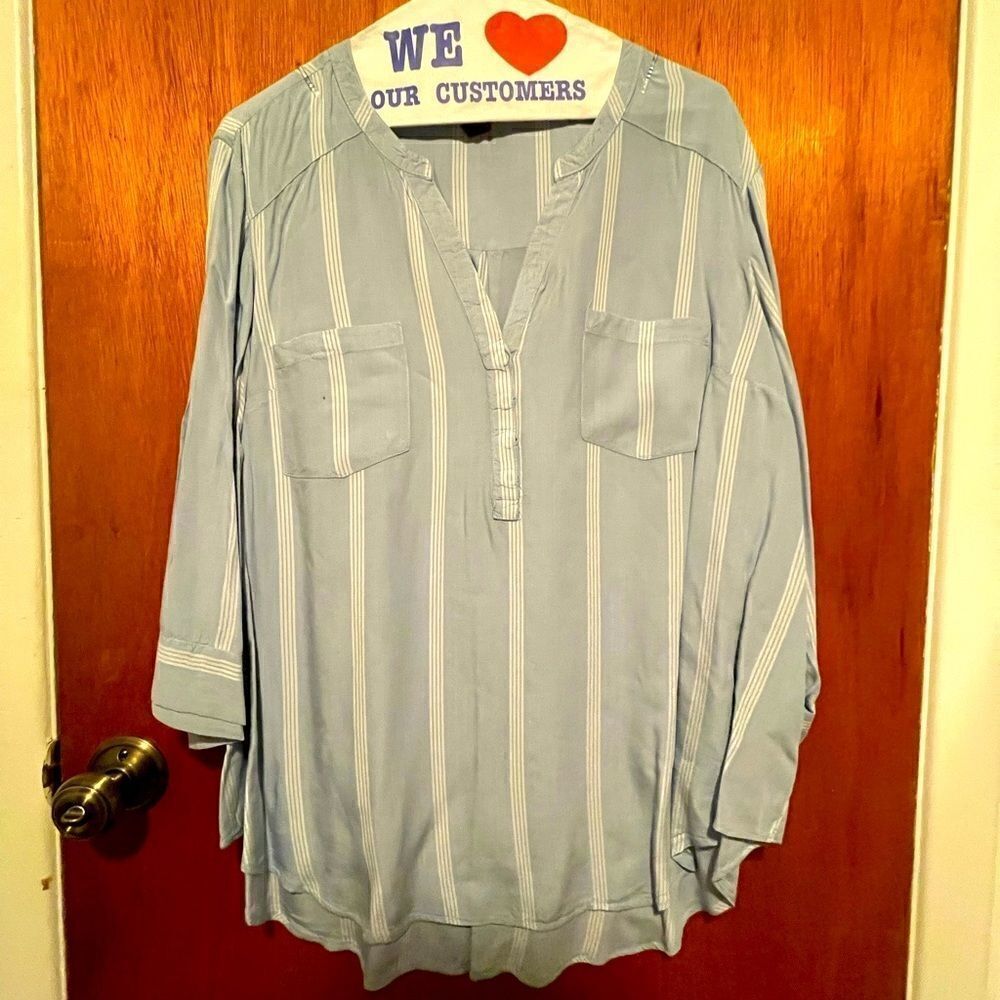 Baby Blue Striped Top With Buttons